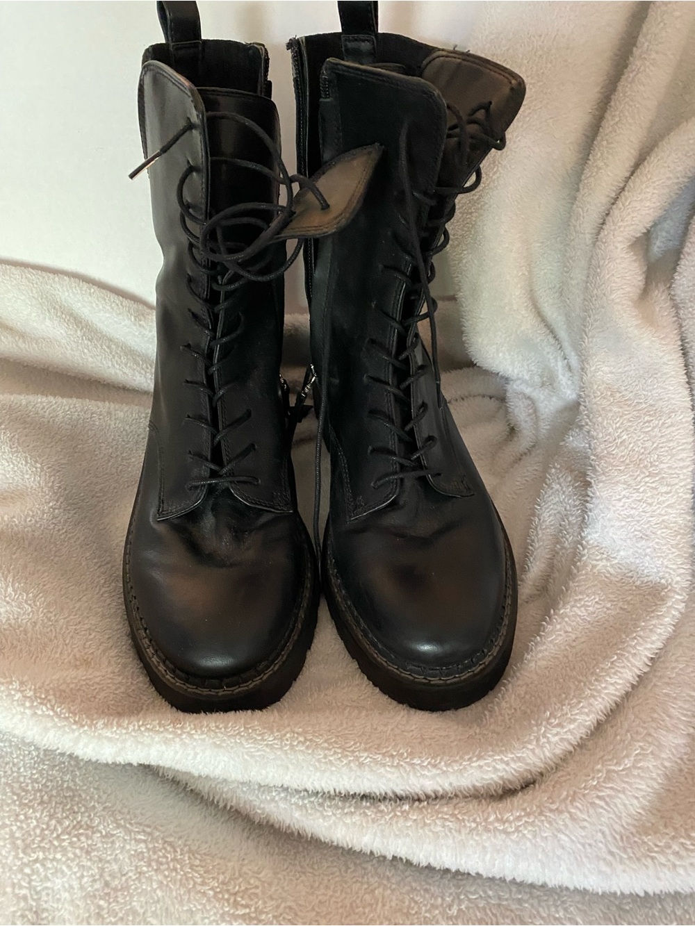Sam Edelman Black Leather Lace-Up Combat Boots